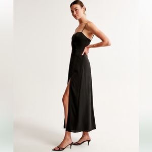 Abercrombie Black Satin Slit Midi Dress